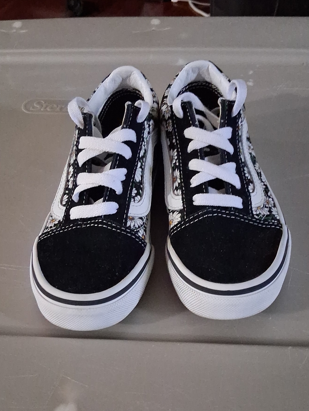 Vans Kids Black Floral Skate Shoes with White Laces